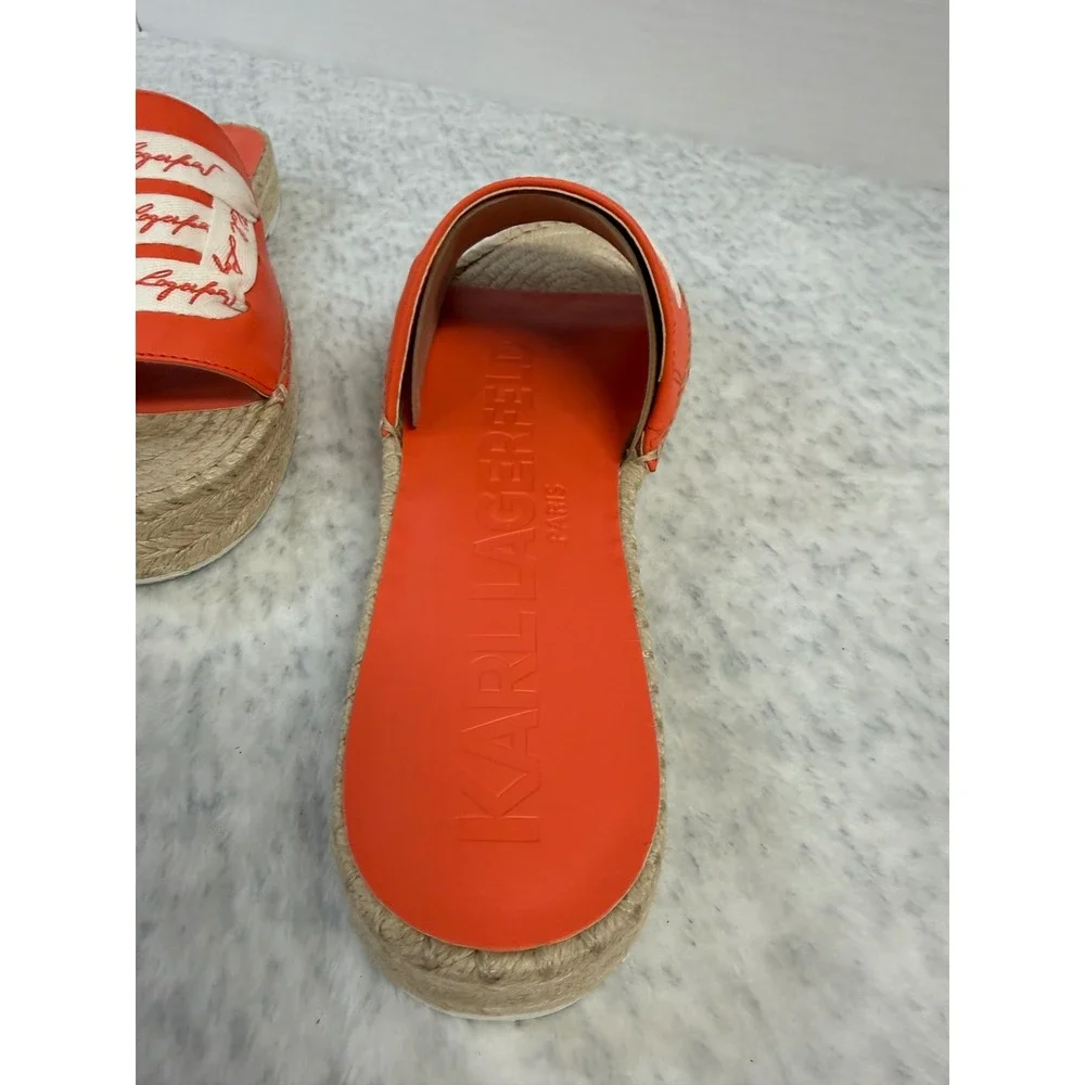 Karl Lagerfeld Paris Cherie Apricot Nappa Leather Espadrille Slide Sandals 9.5 M
